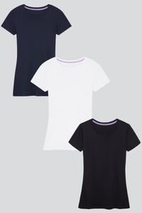 Women's Short Sleeve Crew Neck Cotton Modal Blend T-shirt Bundle Navy White Black | Short Sleeve Multi Pack T-shirts | Lavender Hill Clothing