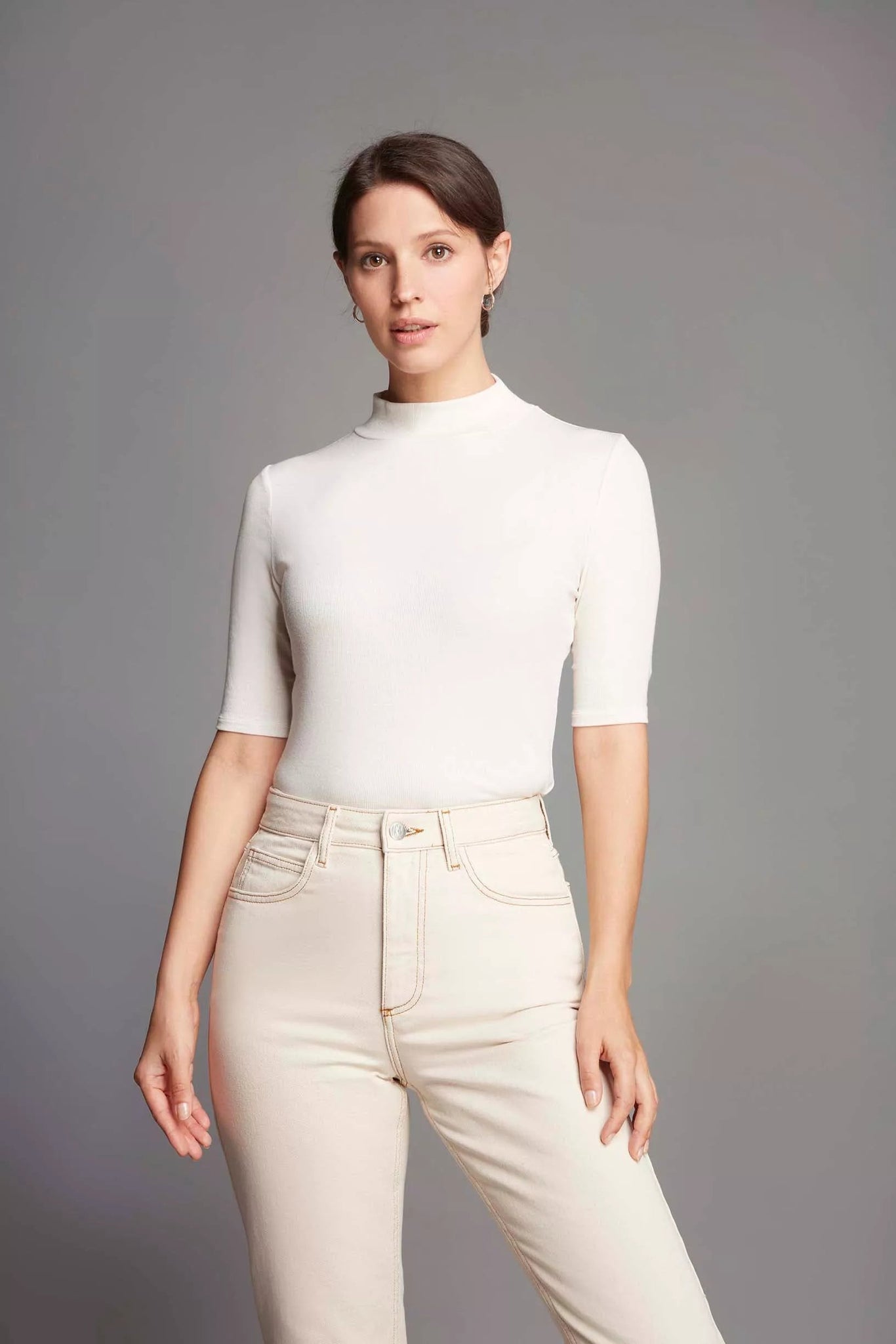 Mock Neck Micro Modal Top Women's Half Sleeve T-shirt Lavender Hill