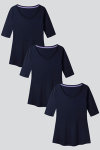 Women's Multi Pack T-shirt Bundle - Quality mid Sleeve Scoop Neck Cotton Modal Blend T-shirt Bundle by Lavender Hill Clothing