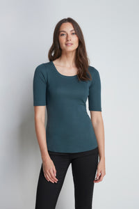 Women's Mid-Weight Flattering Half Sleeve Green Scoop Neck T-Shirt - Quality Half Sleeve Scoop - Classic T-shirt Silhouette by Lavender Hill Clothing