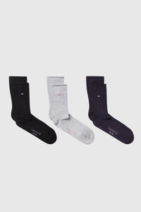 3-Pack Cotton Charity Heart Socks in Black, Blue and Grey by Lavender Hill Clothing