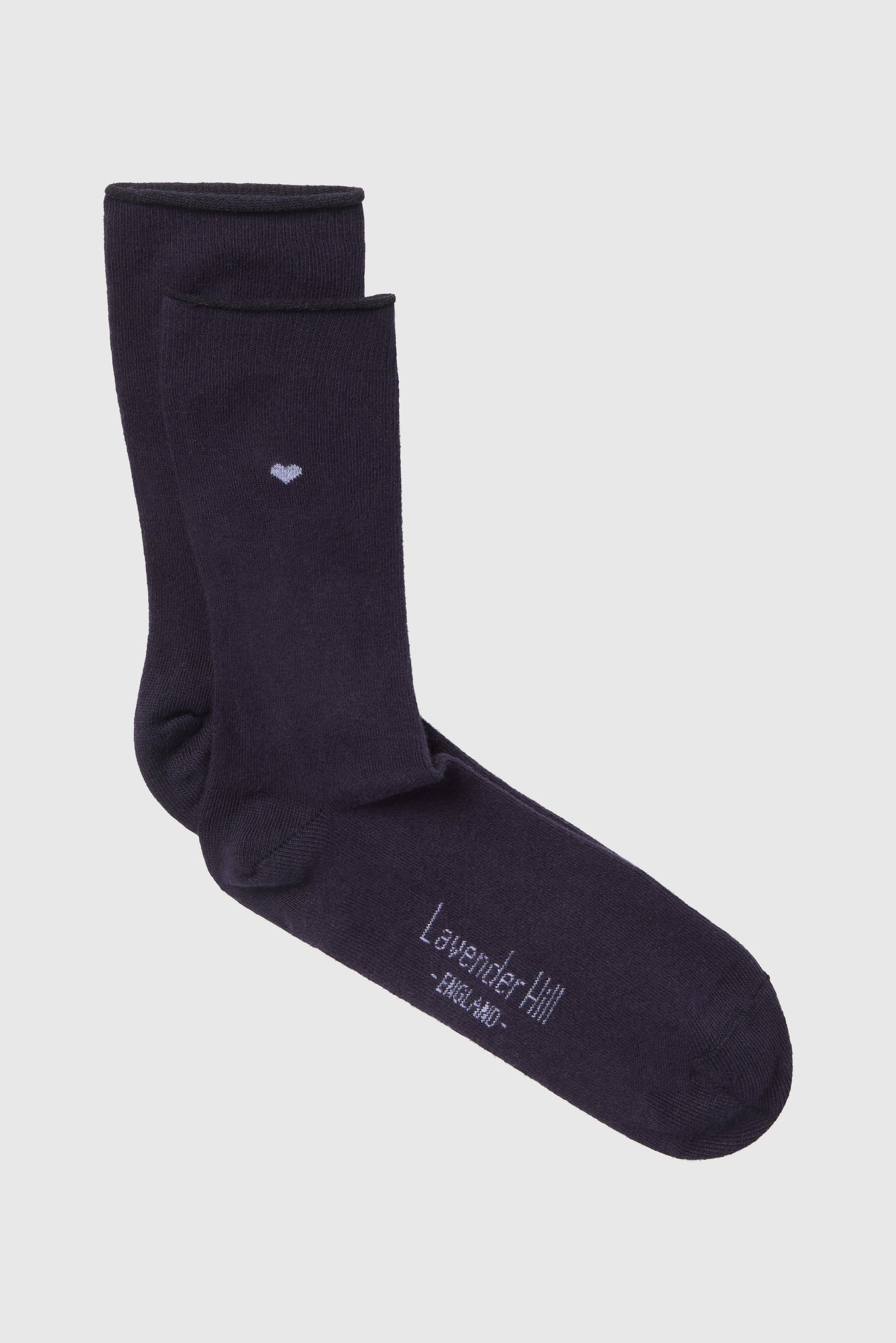 Womens Navy Cotton Heart Socks by Lavender Hill Clothing