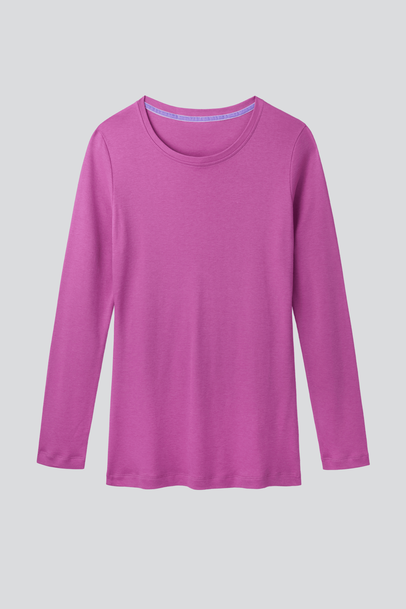 Pink Long Sleeve Crew Neck Cotton Modal Blend T-shirt by Lavender Hill