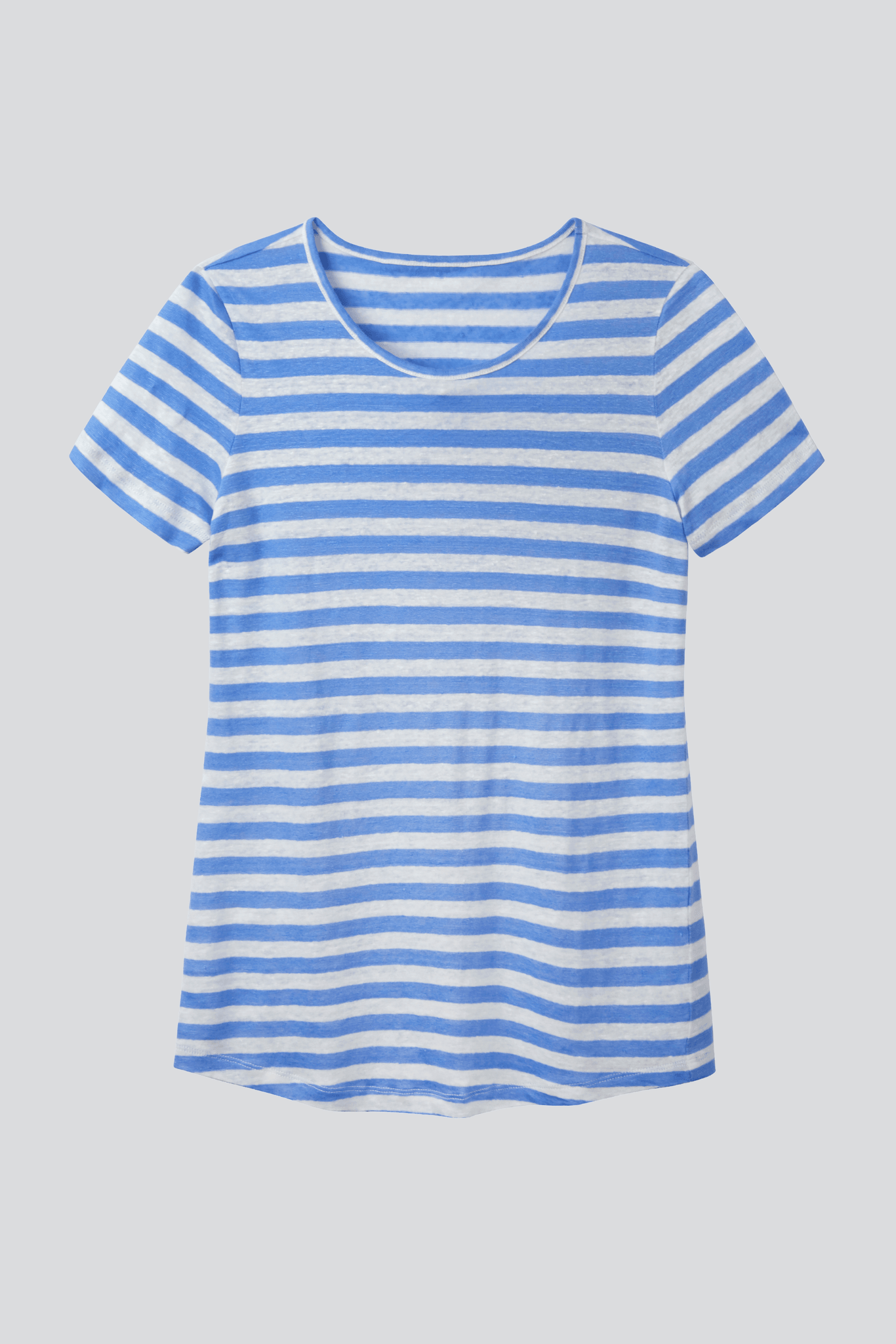 Women's Short Sleeve Striped Linen T-shirt - Blue Short Sleeve T-shirt - Linen T-Shirt - High Quality Women's T-Shirt - Lavender Hill Clothing