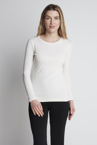 Women's cream long sleeve crew neck t-shirt made from a quality cotton modal blend fabric
