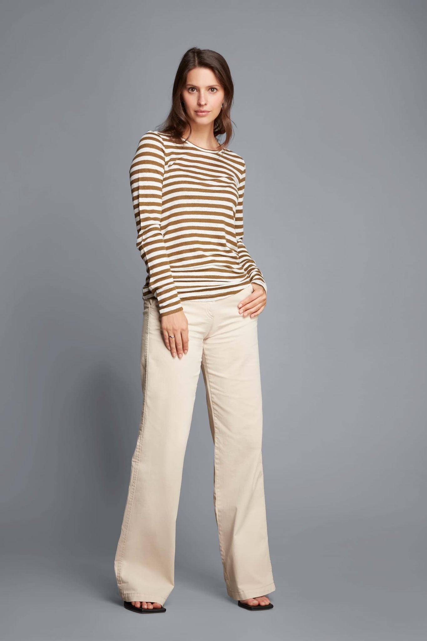 Long Sleeve Striped Linen T-shirt Women's Long Sleeve T-shirt Lavender Hill Clothing