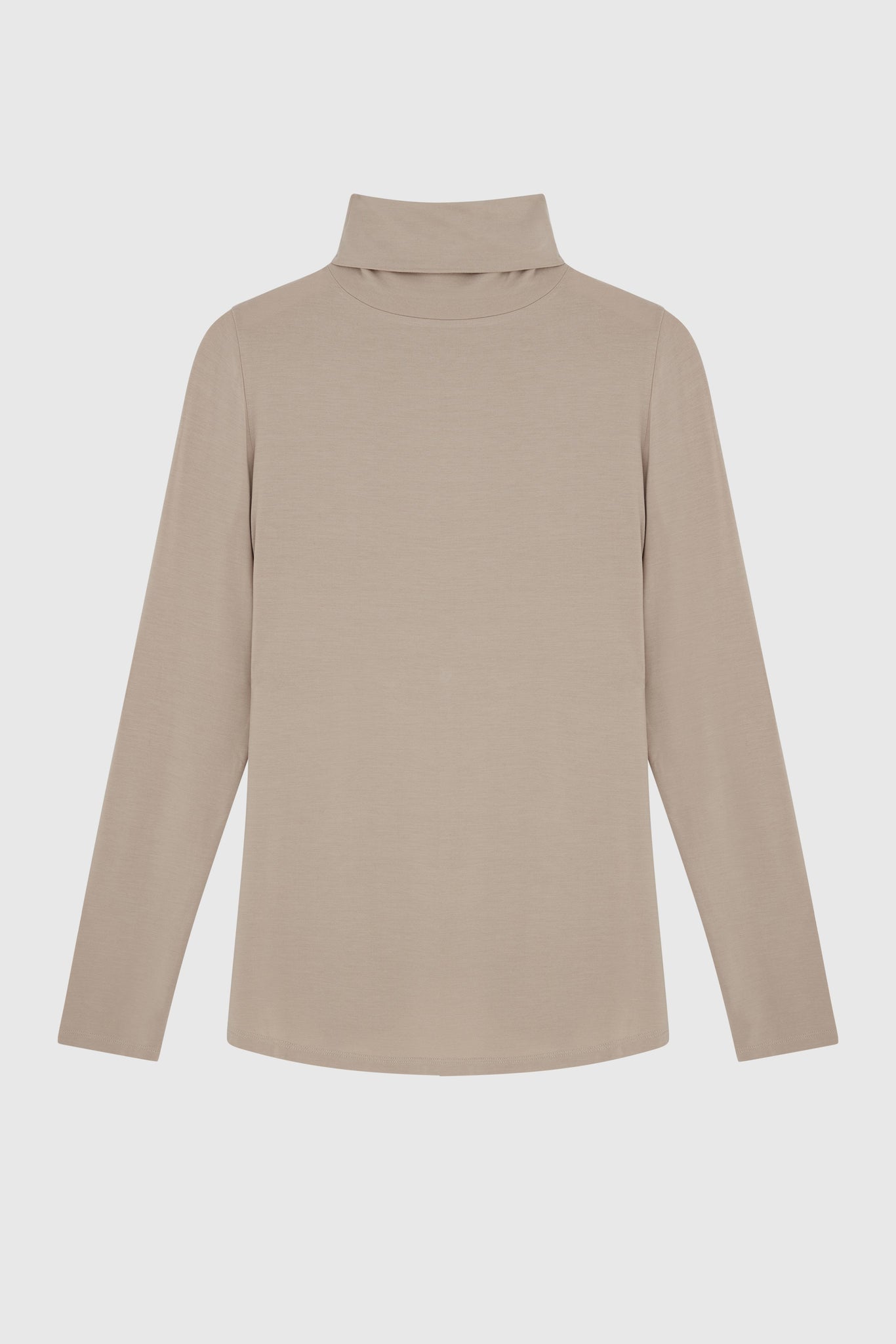 Women's High Quality Thermal Long Sleeve Taupe Roll Neck Top - Comfortable Polo Neck - Flattering Long Sleeve T-Shirt - Soft Taupe Long Sleeve Polo Neck by Lavender Hill Clothing