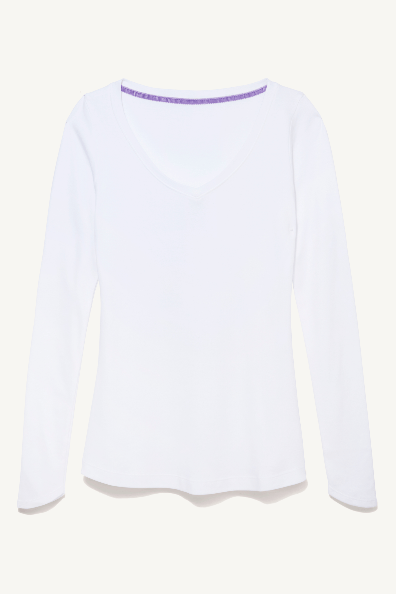 Women's High Quality Long Sleeve V-Neck T-Shirt - Comfortable V-Neck T-Shirt - Flattering Long Sleeve T-Shirt - Soft White Long Sleeve V-Neck by Lavender Hill Clothing
