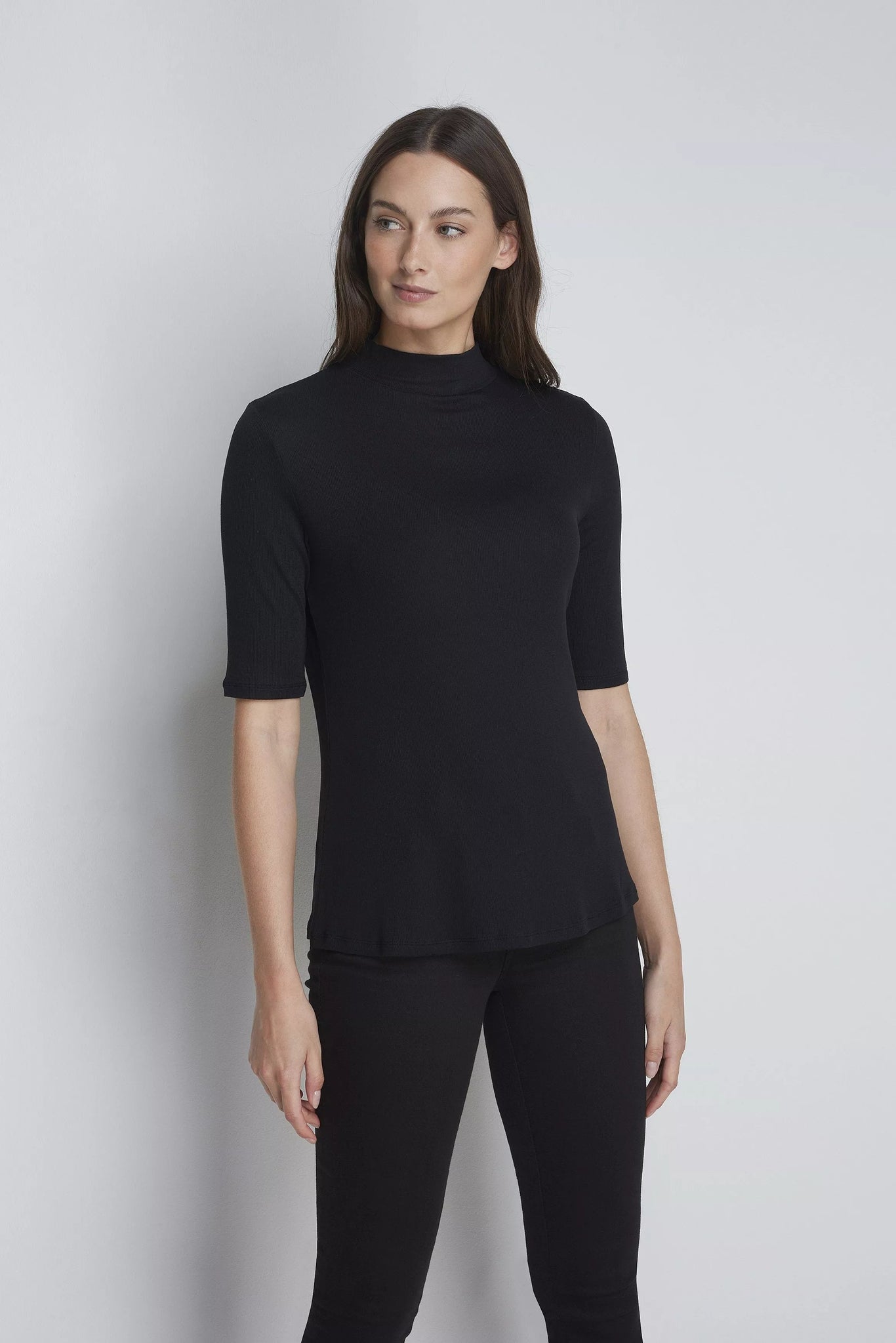 Black ribbed mock neck top top