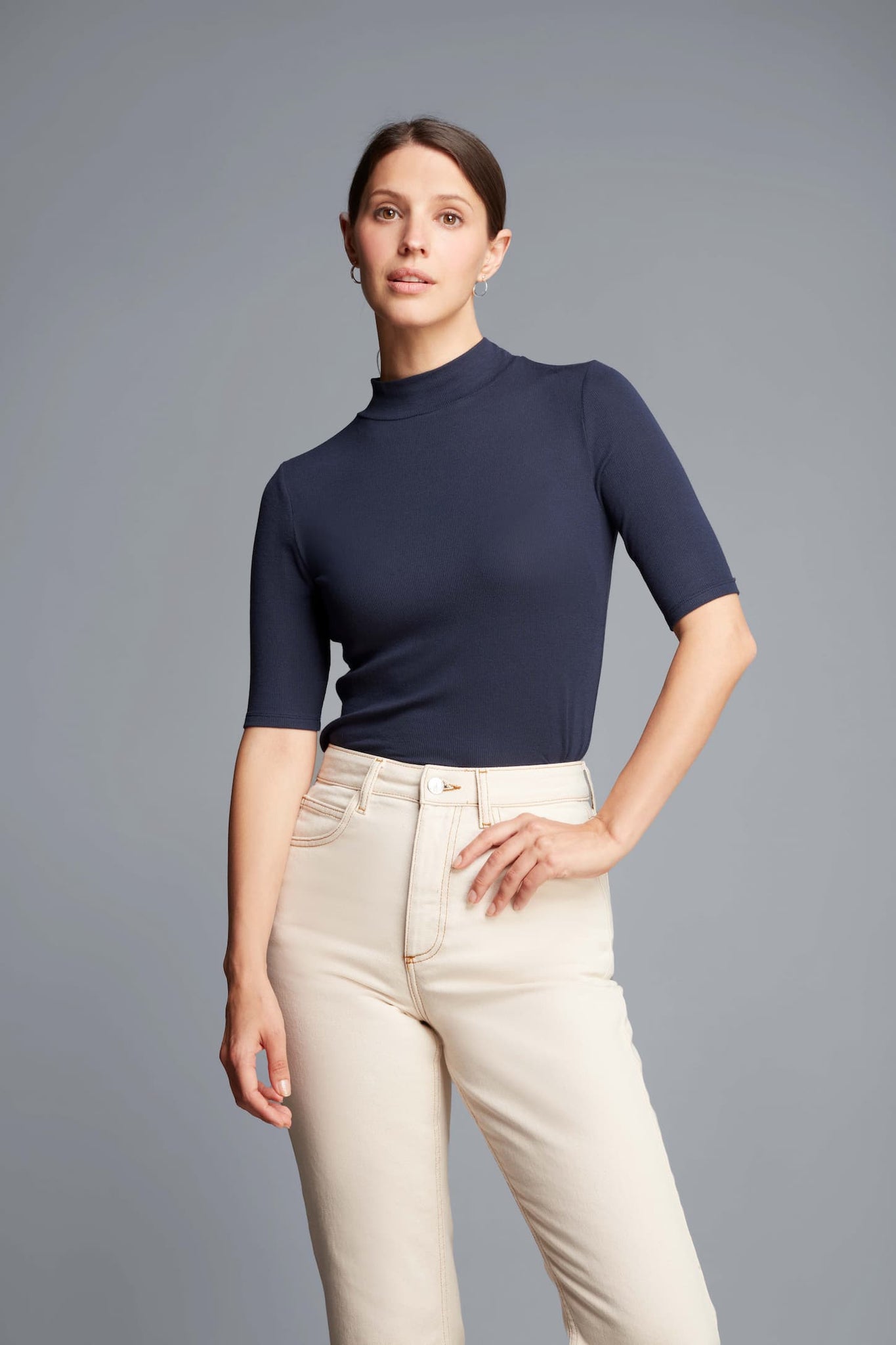 Mock Neck Micro Modal Top Women's Half Sleeve T-shirt Lavender Hill Clothing