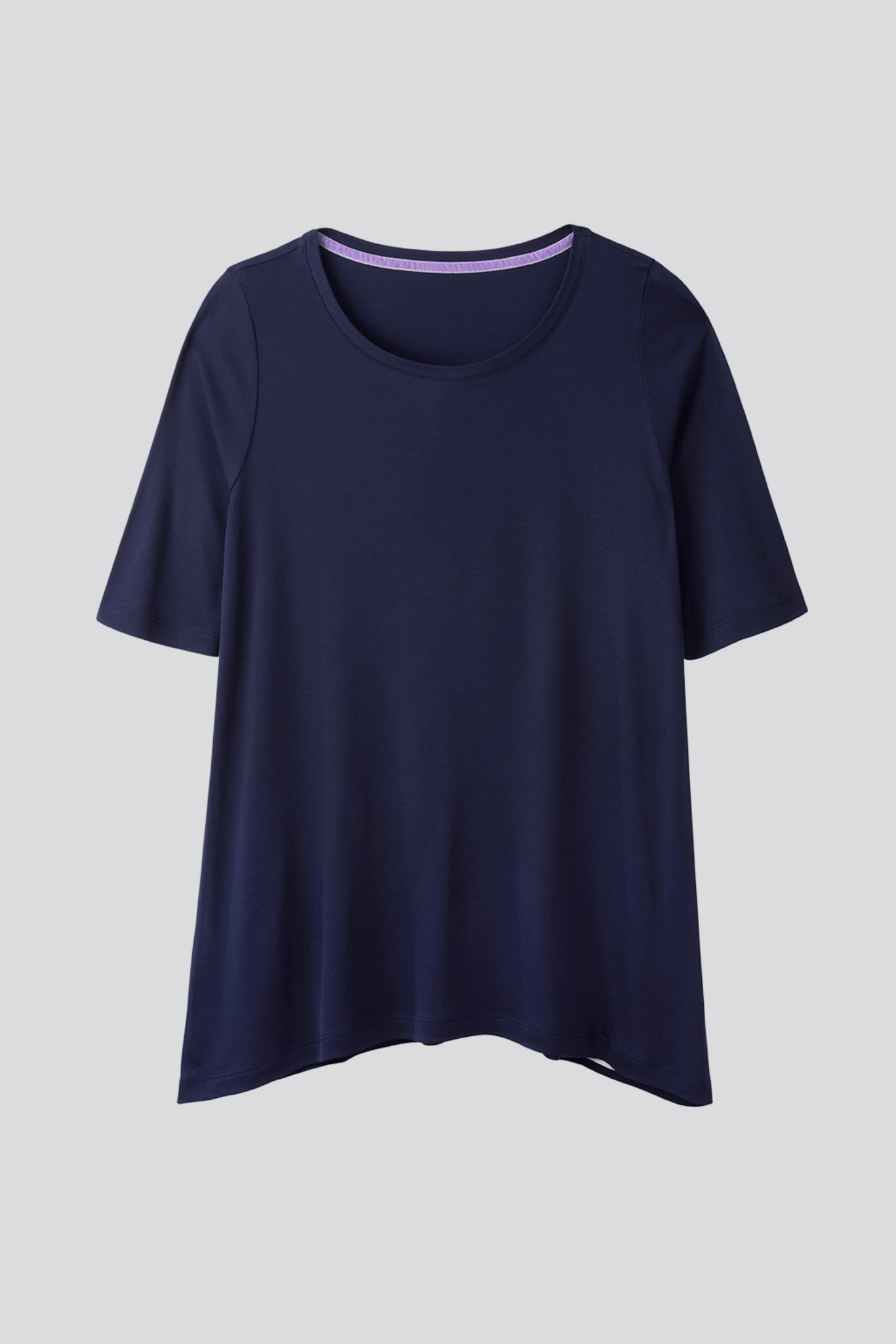 Navy Mid Sleeve A-line Micro Modal T-shirt | Flattering loose fit half sleeve womens T-shirt | Lavender Hill Clothing