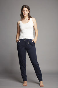 Women's Tapered Lounge Trousers - Luxury Lounge Sets - Navy Tapered Joggers - Comfortable Joggers Lavender Hill Clothing