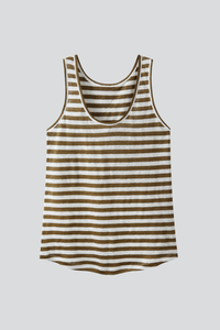 Women's olive white Striped Linen Sleeveless Tank Top by Lavender Hill Clothing