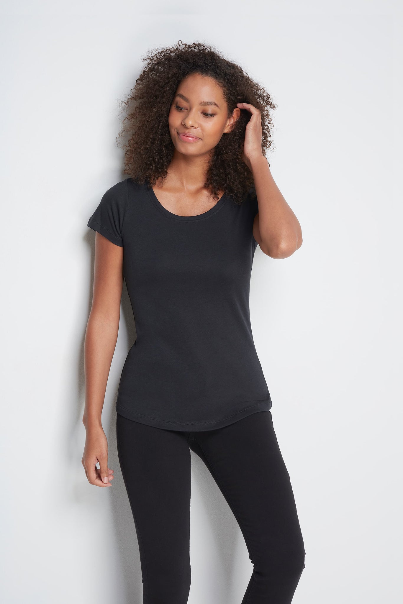 Women's Quality Scoop Neck Cotton Modal Blend T-shirt in Black - Comfortable T-shirt - Essential Short Sleeve T-shirt by Lavender Hill Clothing