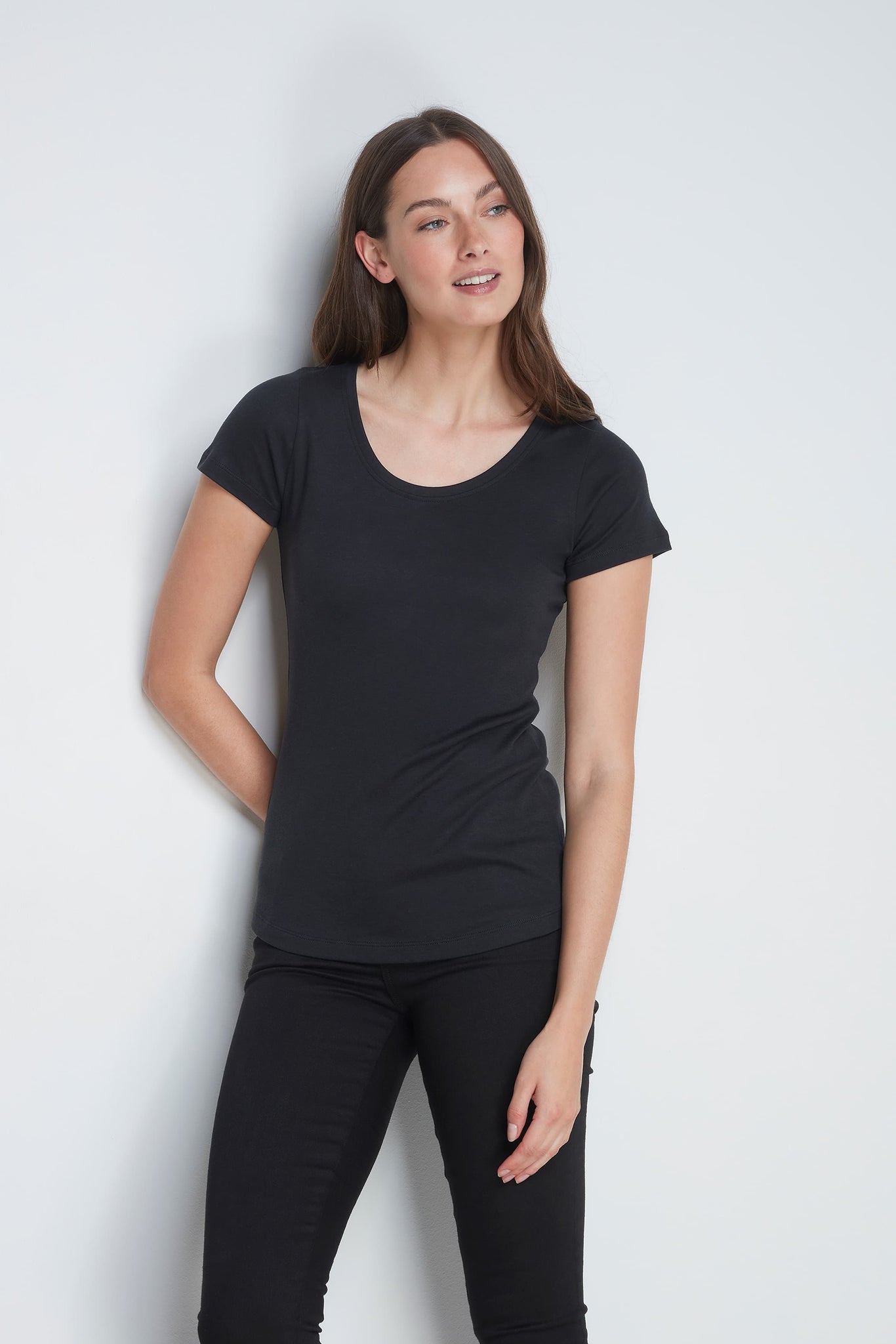 Quality Scoop Neck Cotton Modal Blend T-shirt in Black - Short Sleeve T-shirt by Lavender Hill Clothing