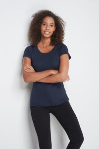 Women's Scoop Neck Cotton Modal Blend T-shirt in Navy - Comfortable Essential T-shirt - Short Sleeve T-shirt by Lavender Hill Clothing