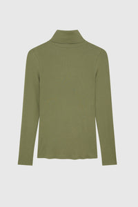 Luxury Women's Silk Rib Roll Neck Top in Olive - Long Sleeve Luxury Roll Neck Top - Premium Roll Neck Top - by Lavender Hill Clothing