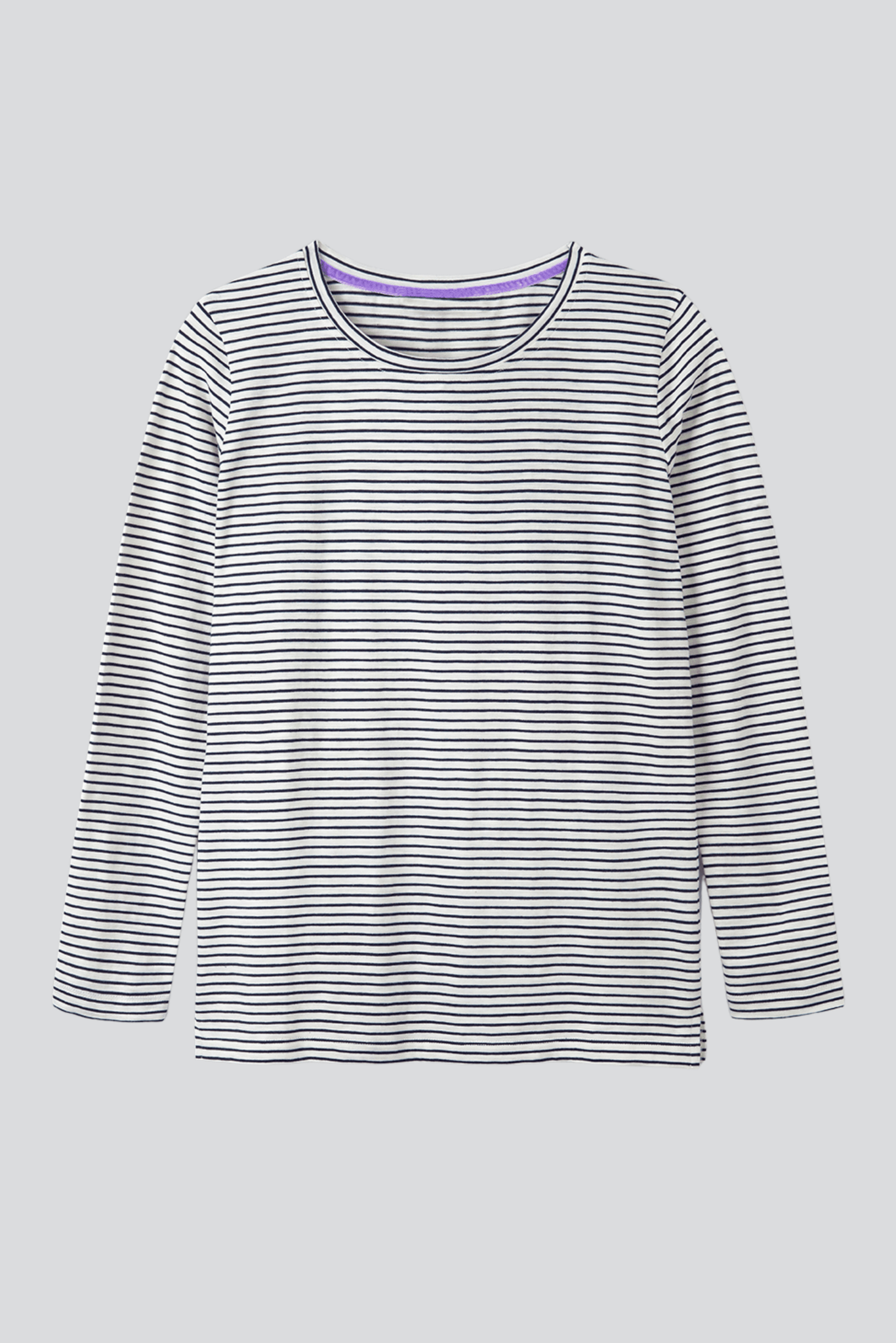 Women's Striped Crew Neck T-shirt in Navy and Ecru - Quality Long Sleeve T-shirt - Comfortable Long Sleeve Stripe T-Shirt Lavender Hill Clothing