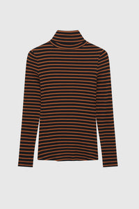 Black Orange Striped Cotton Roll Neck Top - Women's Stripe Roll Neck Top - Long Sleeve Cotton Roll Neck Top by Lavender Hill Clothing