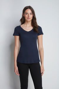 High Quality Short Sleeve V-Neck - Comfortable V-Neck T-Shirt - Flattering Short Sleeve T-Shirt - Soft Navy Short Sleeve V-Neck T-Shirt - Lavender Hill Clothing