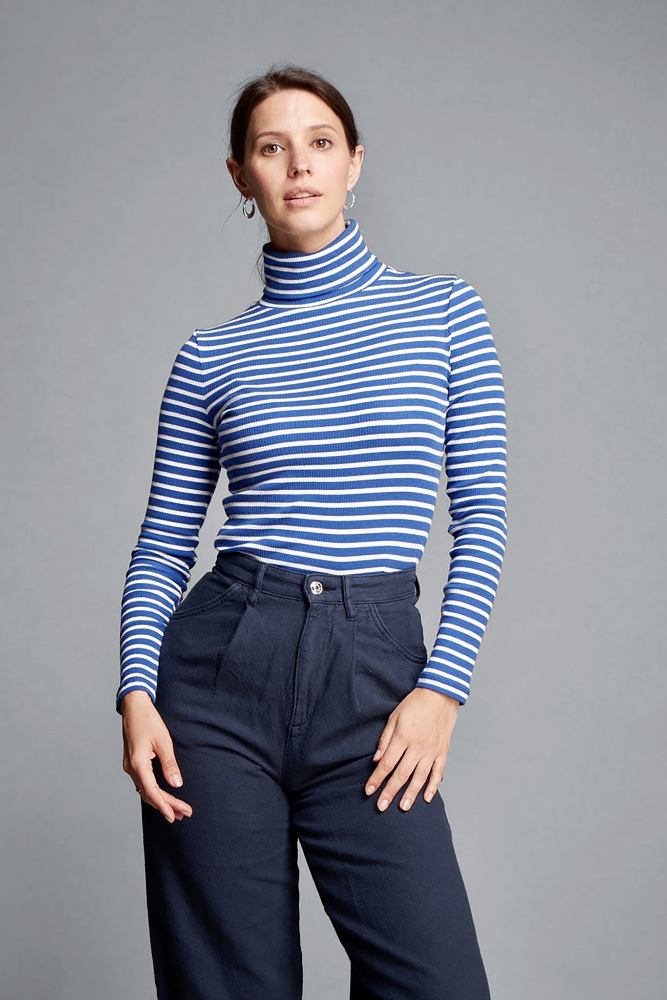 Striped Cotton Roll Neck Women's Long Sleeve T-shirt Lavender Hill Clothing