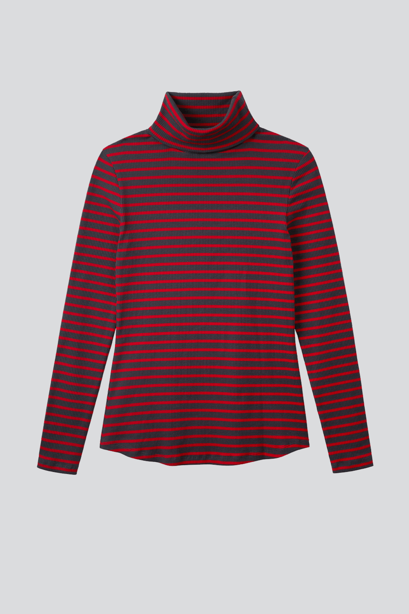 Women's Striped Cotton Roll Neck Top Red and Grey - Quality Long Sleeve Roll Neck Top - Flattering Long Sleeve Roll Neck Top by Lavender Hill Clothing