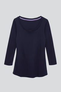 Quality Cotton Jersey 3/4 Sleeve Scoop Neck T-Shirt in Navy by Lavender Hill Clothing 