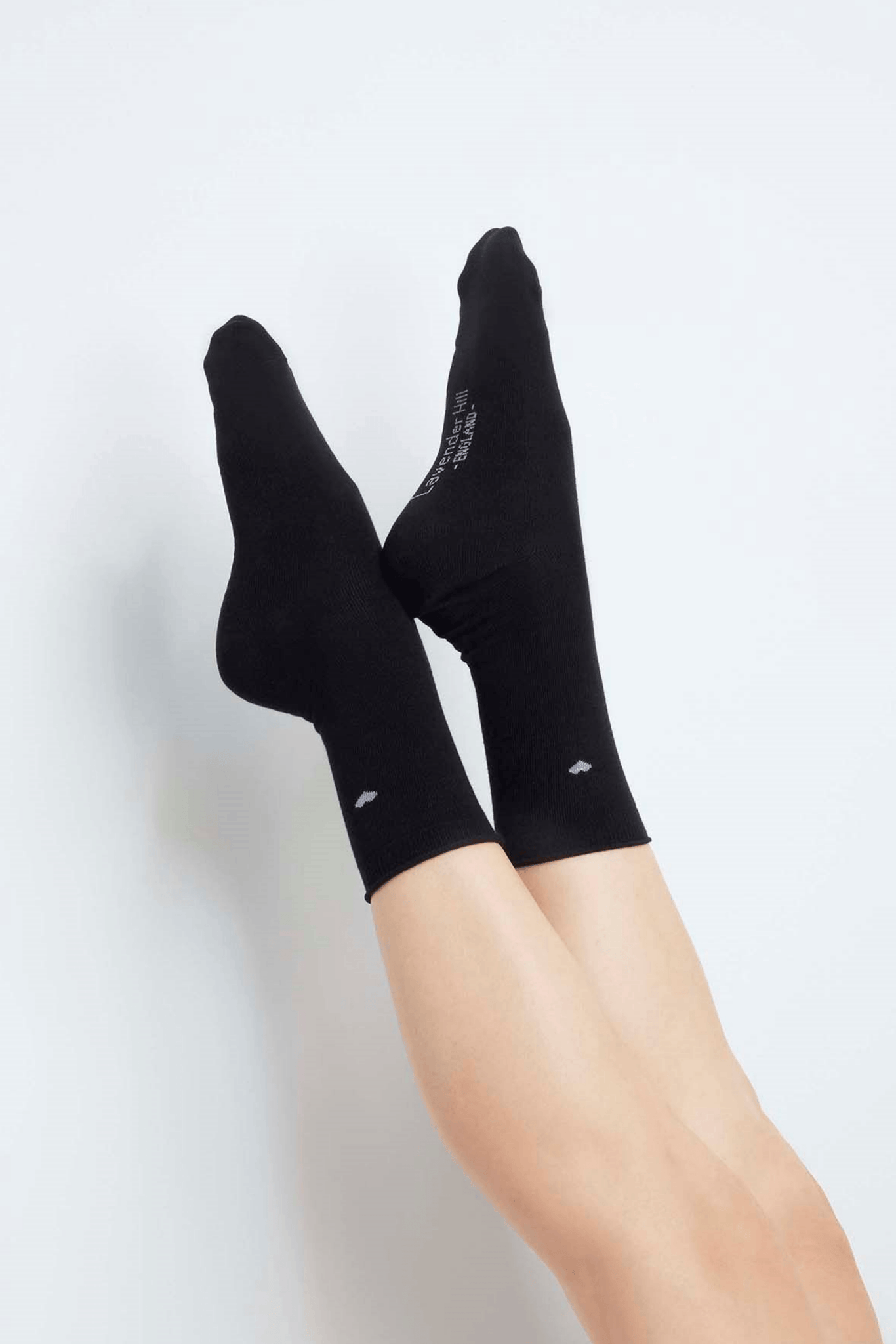 Womens Black Cotton Heart Socks by Lavender Hill Clothing