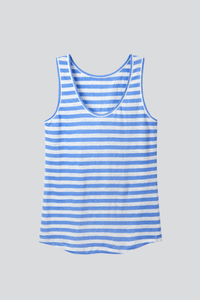 Women's blue white Striped Linen Sleeveless Tank Top by Lavender Hill Clothing