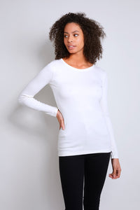 Quality womens cream Long Sleeve Crew Neck Cotton Modal Blend T-shirt by Lavender Hill Clothing