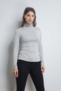 Women's High Quality Long Sleeve Grey Marl Roll Neck Top - Comfortable Polo Neck - Flattering Long Sleeve T-Shirt - Soft Grey Marl Long Sleeve Polo Neck by Lavender Hill Clothing