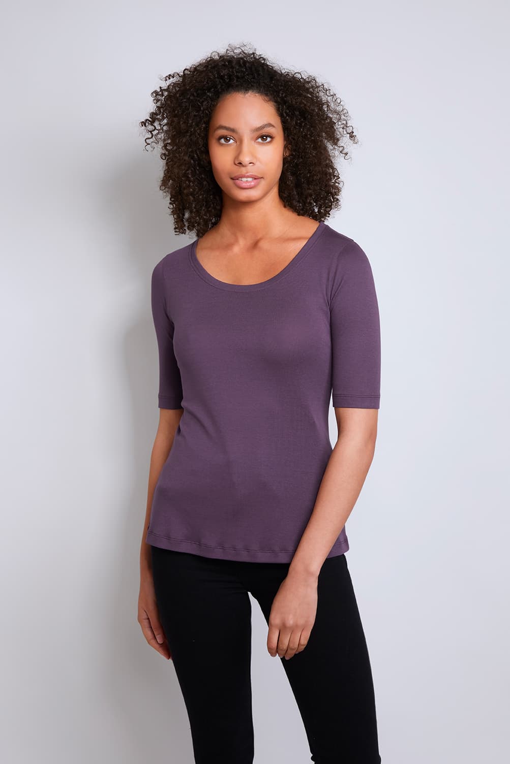 Women's Mid-Weight Flattering Purple Half Sleeve Scoop Neck T-Shirt - Quality Half Sleeve Scoop - Classic T-shirt Silhouette by Lavender Hill Clothing