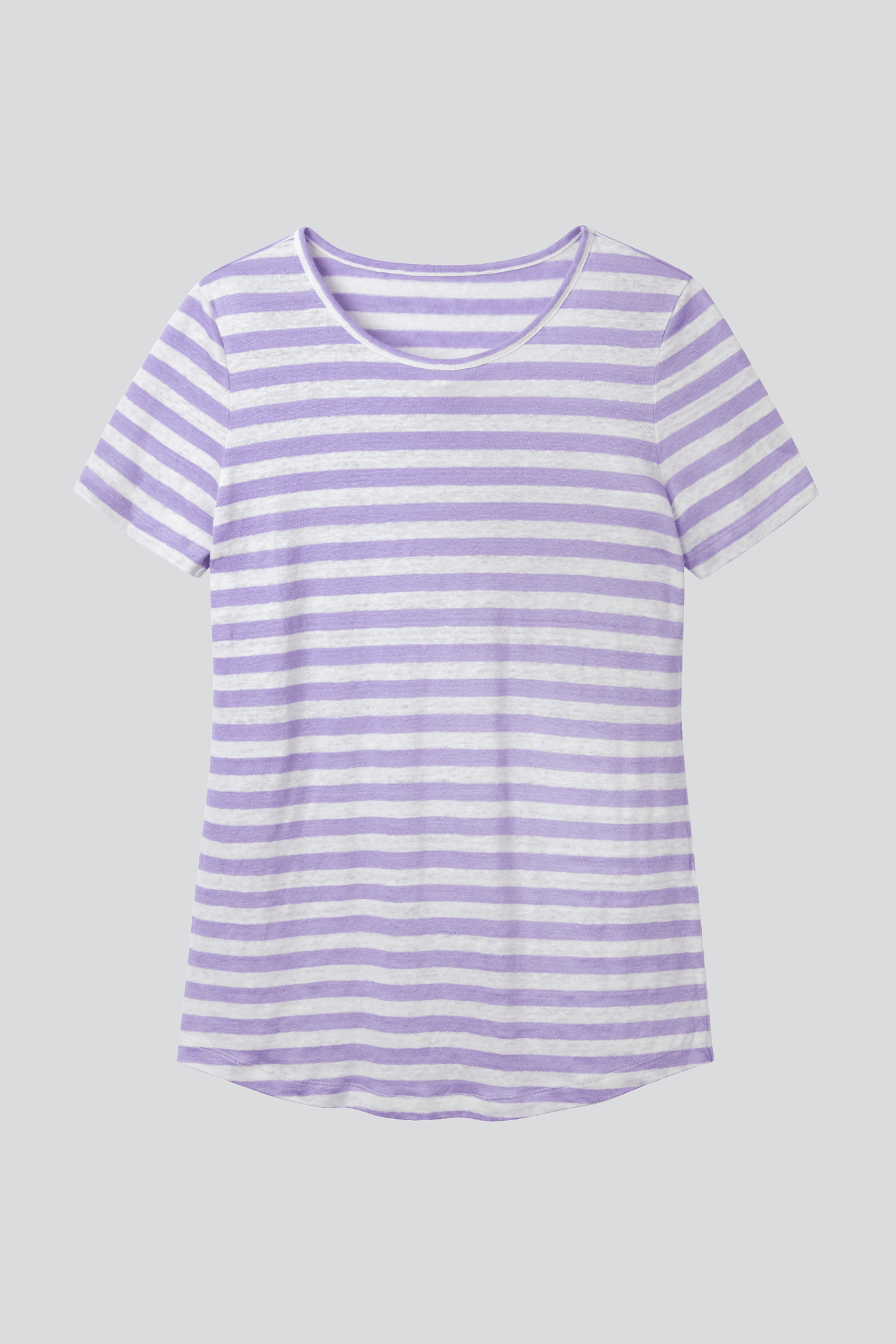 Short Sleeve Striped Linen T-shirt in Lavender - Women's Short Sleeve T-shirt - Soft Linen T-Shirt - Lavender Hill Clothing