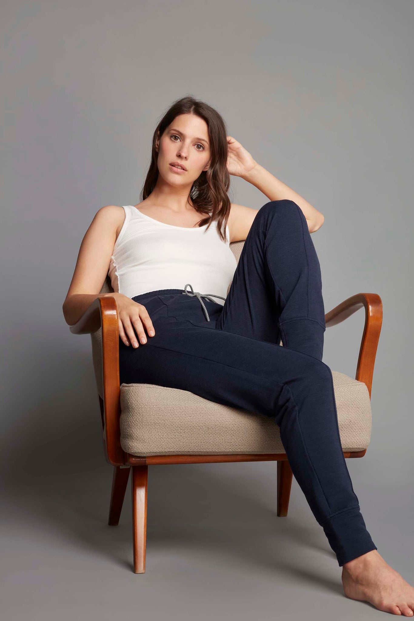 Tapered Lounge Trousers Lounge Sets - Women's Luxury Tapered Joggers - Soft Navy Lounge Joggers - Lavender Hill Clothing