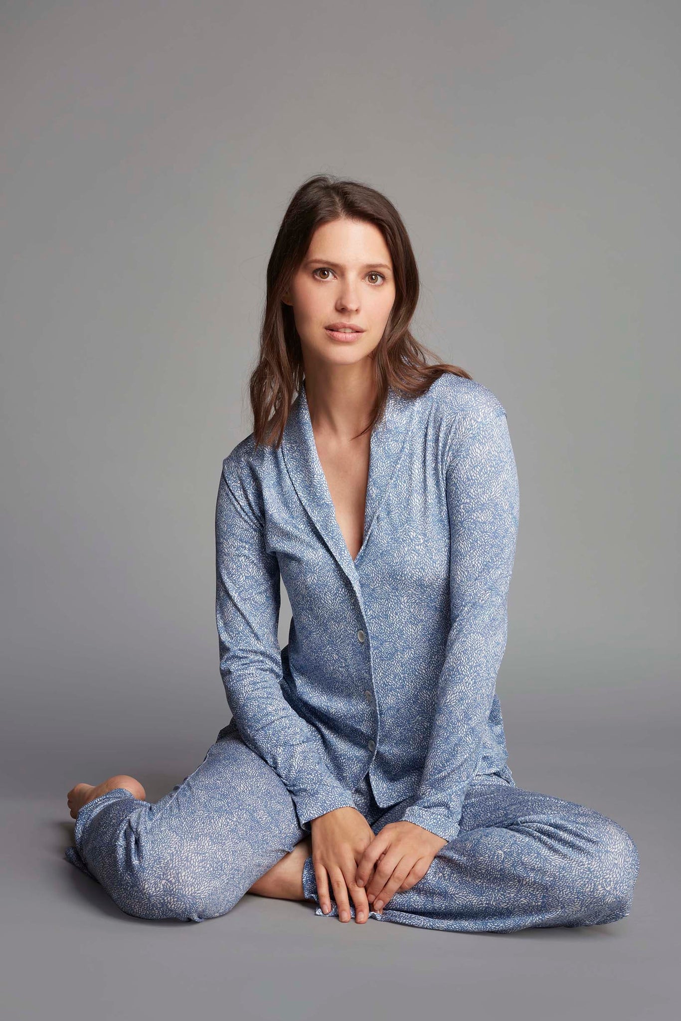 Lavender Hill Clothing Soft Lyocell Jersey Blue Patterned Pyjama Set 
