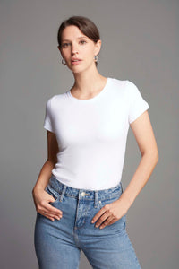 Women's Short Sleeve Crew Neck Cotton Modal Blend T-shirt in White - High Quality T-Shirt - Short Sleeve T-shirt - Core Essential T-Shirt Lavender Hill Clothing