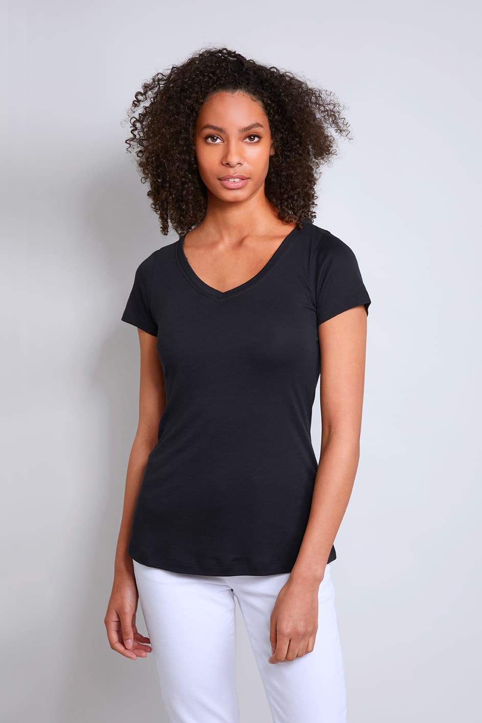 Women's Short Sleeve V-Neck - High Quality Comfortable V-Neck T-Shirt - Flattering Short Sleeve T-Shirt - Soft Black Short Sleeve V-Neck T-Shirt - Lavender Hill Clothing 