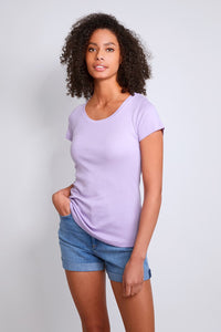 Women's Scoop Neck Cotton Modal Blend T-shirt in Lavender - Flattering Short Sleeve T-shirt by Lavender Hill Clothing