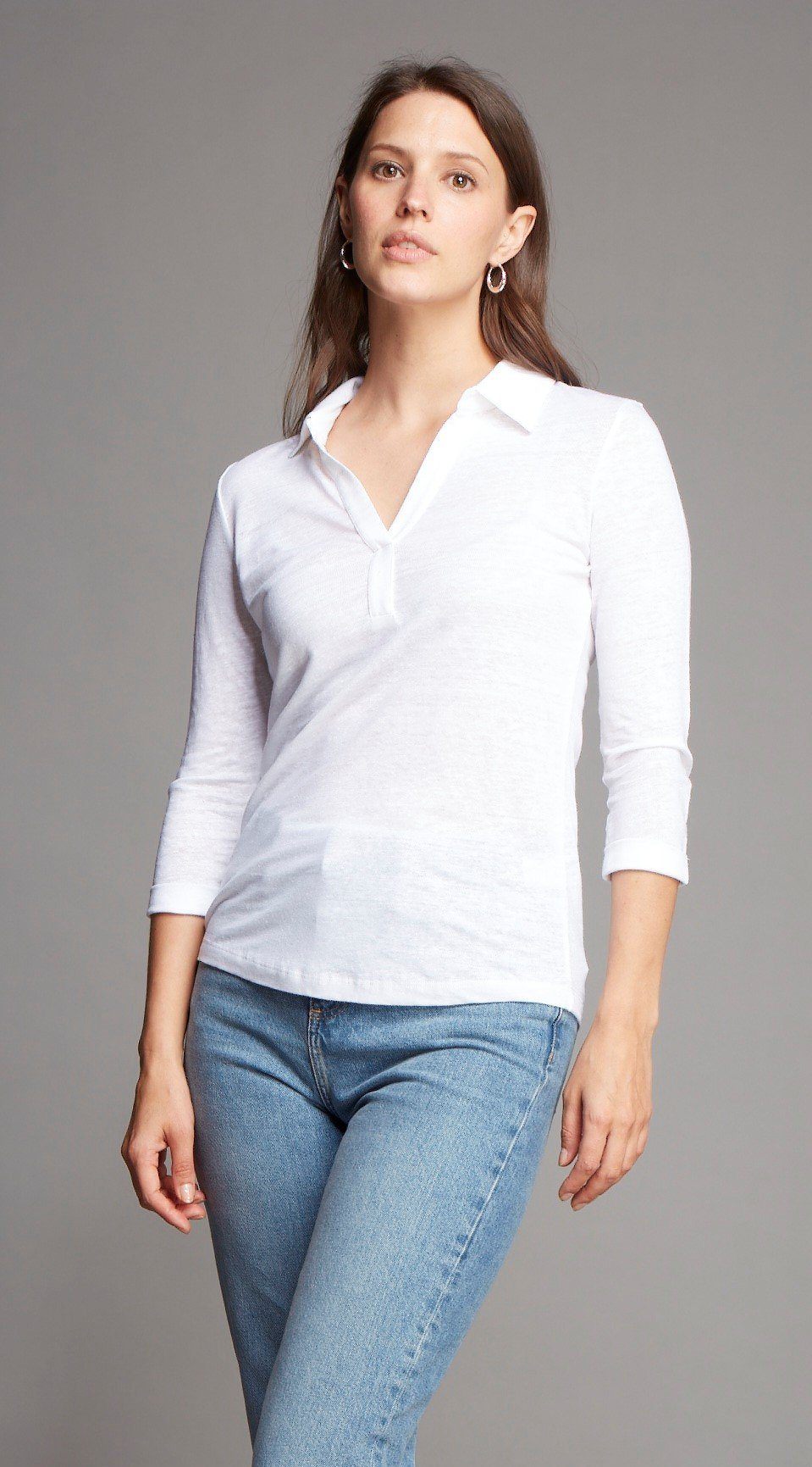 Collared Linen T-shirt 3/4 Sleeve T-shirt Lavender Hill Clothing