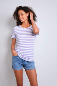 High Quality Short Sleeve Striped Linen T-shirt - Women's Short Sleeve T-shirt Lavender - Soft Linen T-Shirt - Lavender Hill Clothing
