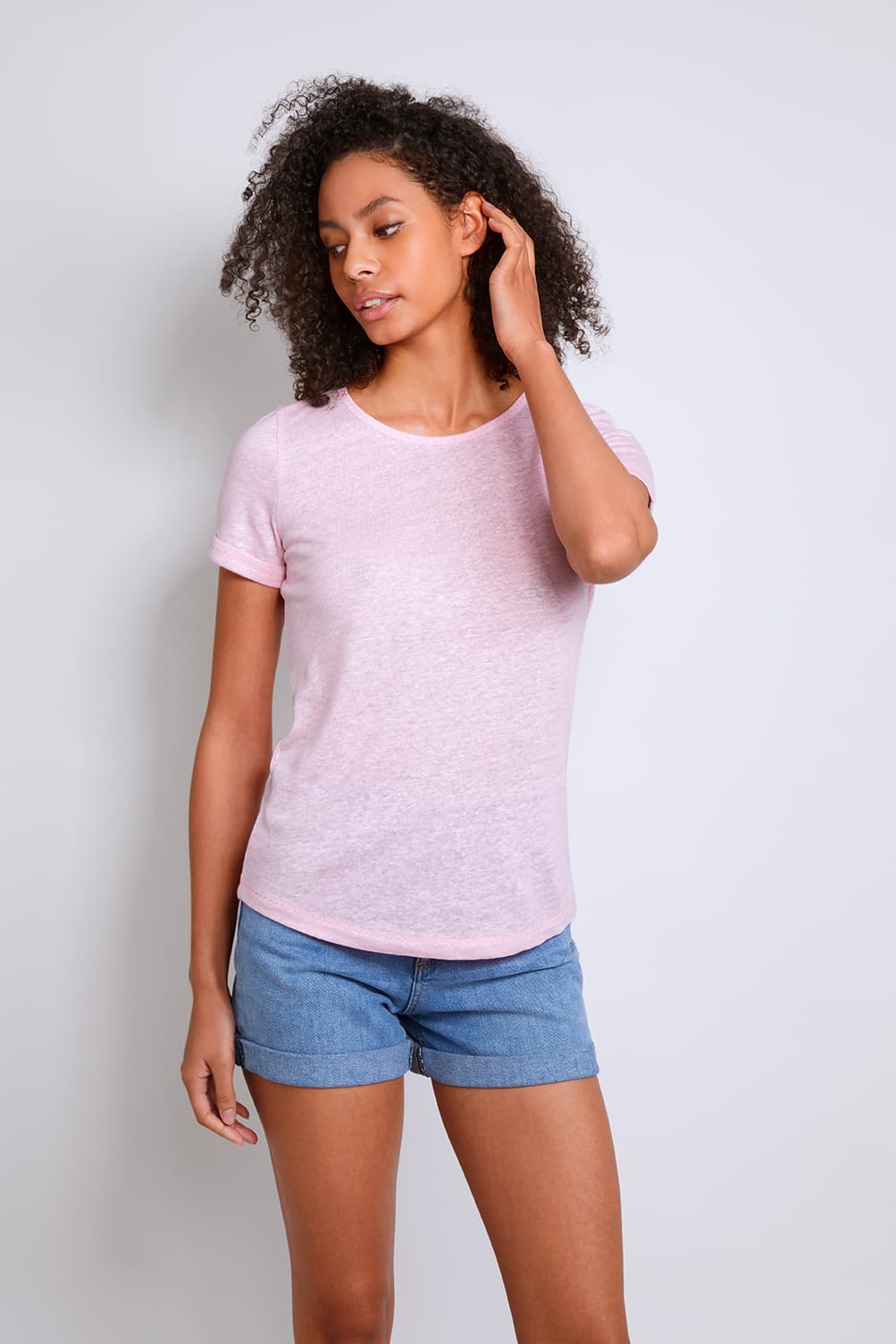 Womens quality light pink Linen T-shirt by Lavender Hill Clothing