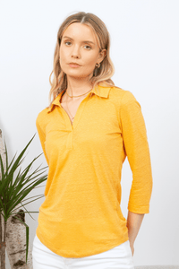 Collared Linen T-shirt Women's 3/4 Sleeve T-shirt Lavender Hill