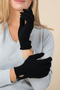 Scottish Cashmere Button Gloves - Women's Black Cashmere Gloves - Luxury Gloves - Soft Accessories Lavender Hill Clothing